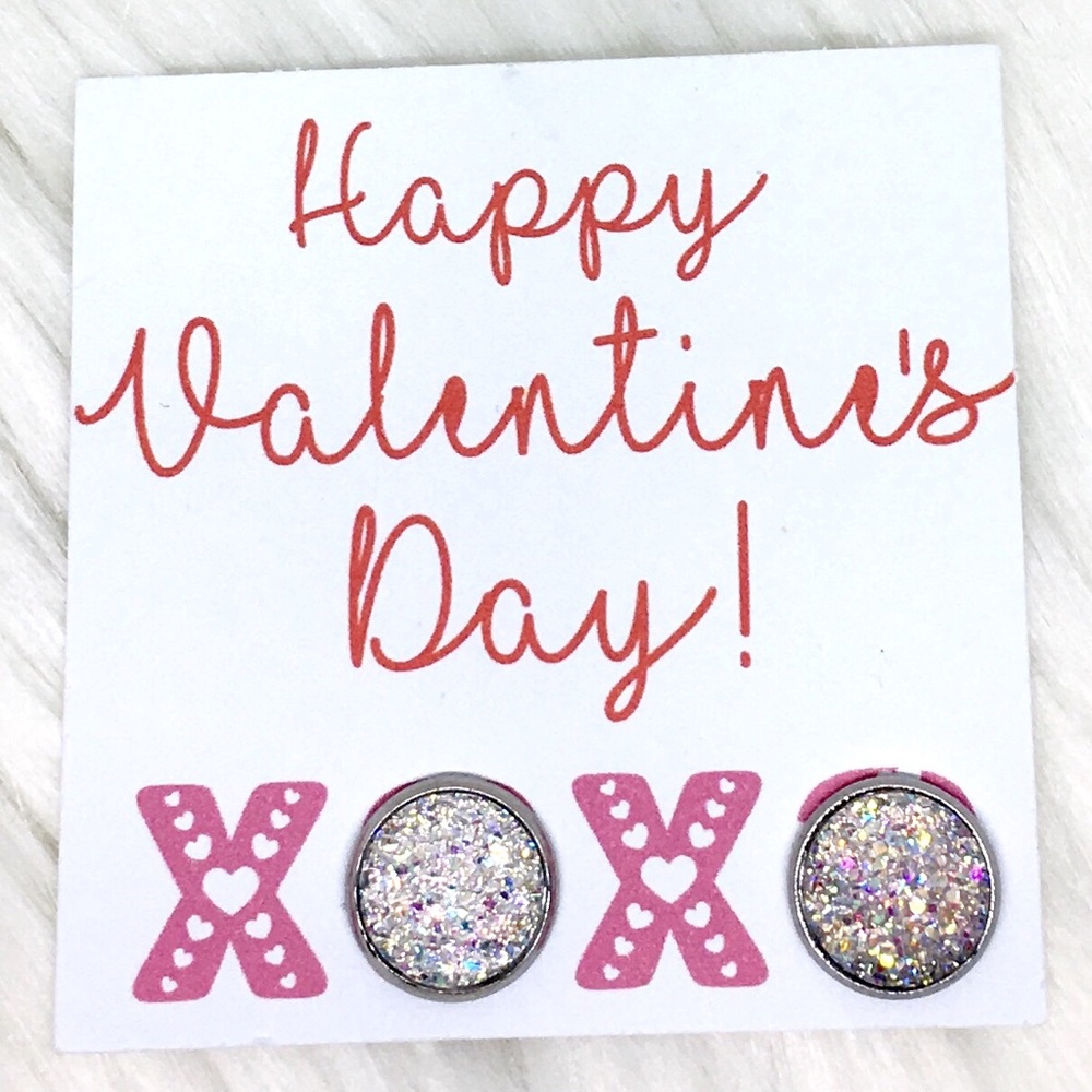Crystal Druzy Earrings on Valentine’s Day Card